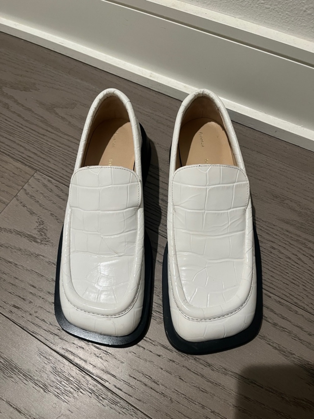 Proenza Schouler White Croc-Embossed Leather Loafers 39